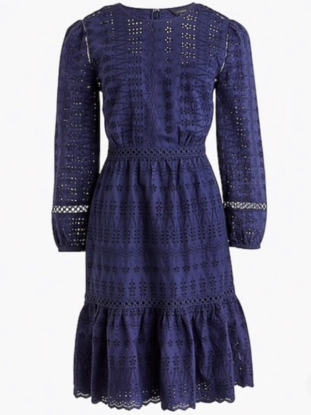 J.Crew Dress Eyelet Embroidery Flutter Hem Blue Dress